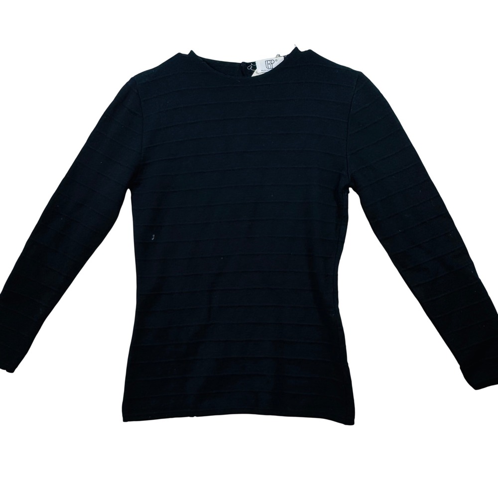 BP Merino Wool Sweater Women Small Black Textured Knit Button Back Italy Classic